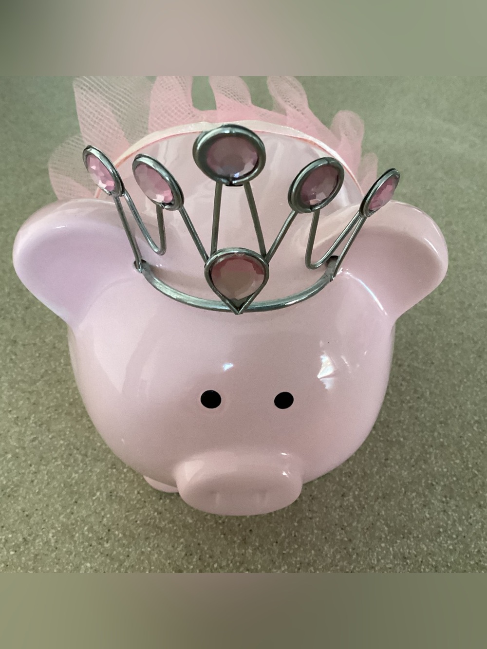 Ceramic Pink Piggy Bank with Jewel Tiara